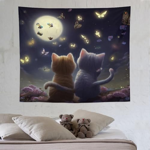 LCWWW Katze Tapisserie 3D Druck Robbe Wandteppich Aesthetic Wand Teppiche,für Wohnzimmer Schlafzimme Tapestry 130×150cm von LCWWW