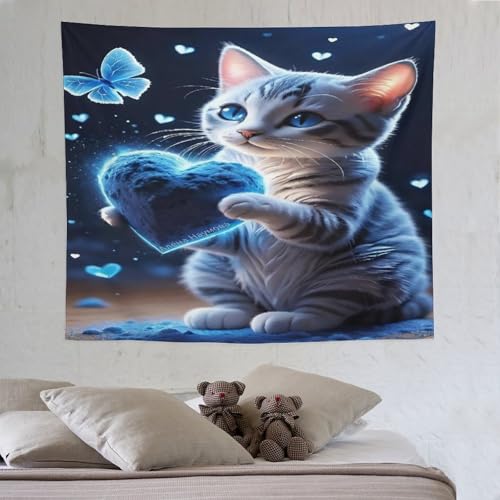 LCWWW Katze Tapisserie Wandteppiche 3D-Druck Wandteppich Wandbehang Heimdekoration Wandtep 130×150cm von LCWWW