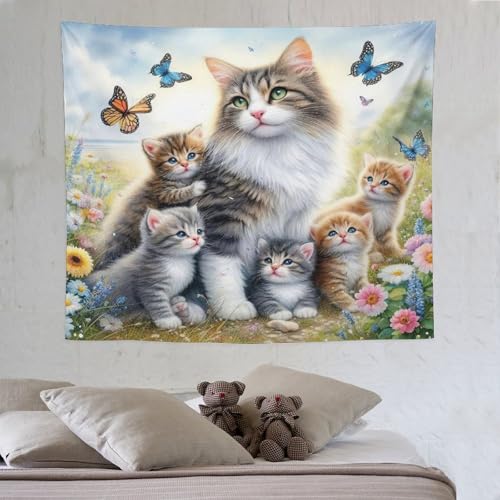 LCWWW Katze Wandteppiche Poster Ornament Wandbehang Wandteppich Wanddeko Für Wohnzimmer Schlafzimmer Tapisserie 130×150cm von LCWWW