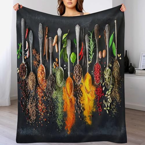 LCWWW Kräuter und Gewürze Fleece Decke, Weiche Kuscheldecken, Leichte, Gemütliche Flannel Sofadecke/Couchdecke Für Erwachsene, Wohndecke 100×130cm von LCWWW