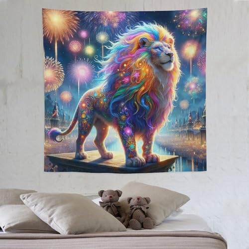 LCWWW Löwe Wandteppich 3d Drucken Wandbehang Wandteppiche Geeignet Für Raumdekoration Heim-Wanddekoration Tapisserie 150×150cm von LCWWW