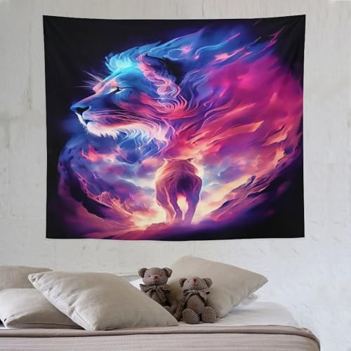LCWWW Löwe Wandteppiche Poster Ornament Wandbehang Wandteppich Wanddeko Für Wohnzimmer Schlafzimmer Tapisserie 130×150cm von LCWWW