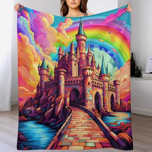 LCWWW Magisches Schloss Decke Vier Jahreszeiten Bett Wohndecke Sofadecke Couchdecke Flannel Sofaüberwurf Weich Und Flauschig Fleecedecke 140×180cm von LCWWW