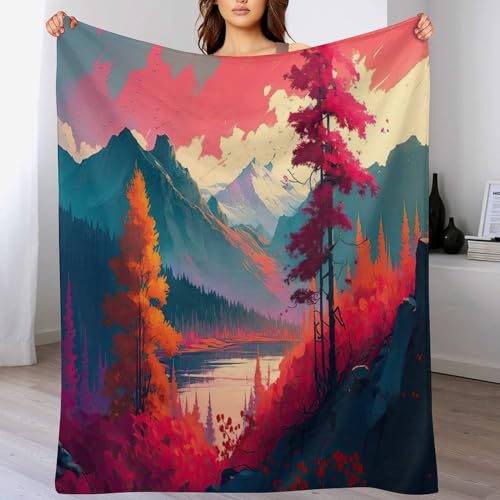 LCWWW Majestätischer Berg Decke, Flannel Tagesdecke Couchdecke Sesseldecke Wohndecke Vier Jahreszeiten Kuscheldecke Sofadecke 100×130cm von LCWWW