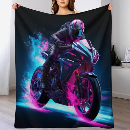 LCWWW Motorrad Wohndecken Decken Flannel Decke Teppich Picknick Weich Für Schlafzimmer Sofa Outdoor Vier Jahreszeiten 130×180cm von LCWWW