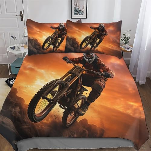 LCWWW Mountainbike Bettbezug-2teilig Set Mit Kissenbezügen Mikrofaser Bettbezüge Bettwäsche Für Erwachsene Kinder Angenehme Deckenbezug Single(135x200cm) von LCWWW
