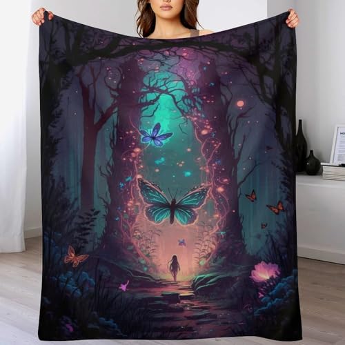 LCWWW Mystical Schmetterling Decke Vier Jahreszeiten Bett Wohndecke Sofadecke Couchdecke Flannel Sofaüberwurf Weich Und Flauschig Fleecedecke 150×200cm von LCWWW