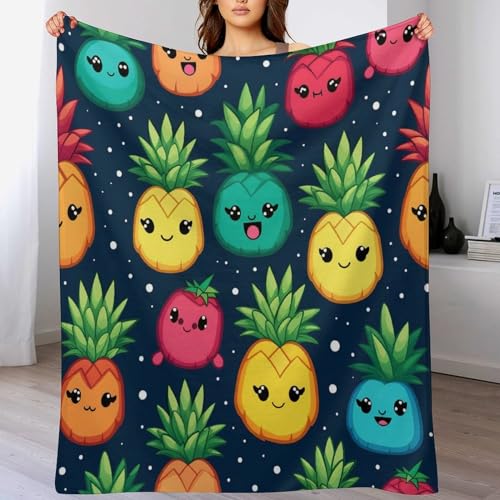 LCWWW Obst Ananas Wohndecke Weiche Flannel-Decke Sofadecke Fleece-Decken Vier Jahreszeiten Wohndecke Für Bett/Couch 180×200cm von LCWWW
