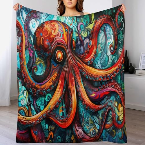 LCWWW Oktopus Decke Vier Jahreszeiten Wohndecke Couchdecke Weiche Fleecedecke Flannel Sofaüberwurf Tagesdecke Für Bett/Sofa 130×180cm von LCWWW
