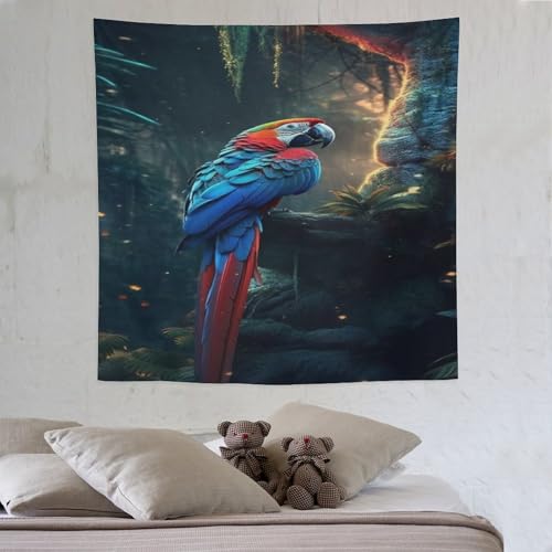 LCWWW Papagei Wandteppich 3d Drucken Wandbehang Wandteppiche Geeignet Für Raumdekoration Heim-Wanddekoration Tapisserie 150×150cm von LCWWW