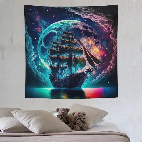 LCWWW Pirate Ship,Boot Wandteppiche Poster Ornament Wandbehang Wandteppich Wanddeko Für Wohnzimmer Schlafzimmer Tapisserie 150×150cm von LCWWW