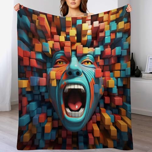 LCWWW Pixelportrait Wohndecken Decken Flannel Decke Teppich Picknick Weich Für Schlafzimmer Sofa Outdoor Vier Jahreszeiten 130×180cm von LCWWW