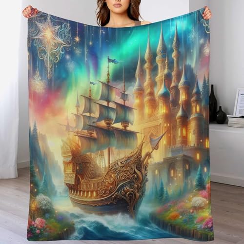 LCWWW Schloss Sailing Ship Decke Vier Jahreszeiten Bett Wohndecke Sofadecke Couchdecke Flannel Sofaüberwurf Weich Und Flauschig Fleecedecke 150×200cm LCWWW Schloss Sailing Ship Decke Vier Jahreszeiten Bett Wohndecke Sofadecke Couchdecke Flannel Sofaüberwurf Weich Und Flauschig Fleecedecke 150×200cm von LCWWW