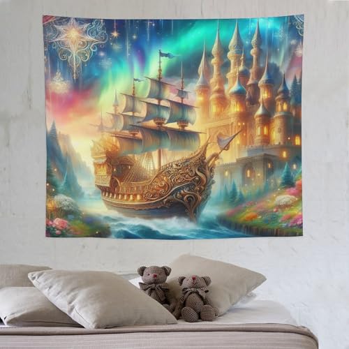 LCWWW Schloss Sailing Ship Tapisserie 3D Druck Robbe Wandteppich Aesthetic Wand Teppiche,für Wohnzimmer Schlafzimme Tapestry 130×150cm LCWWW Schloss Sailing Ship Tapisserie 3D Druck Robbe Wandteppich Aesthetic Wand Teppiche,für Wohnzimmer Schlafzimme Tapestry 130×150cm von LCWWW
