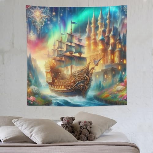 LCWWW Schloss Sailing Ship Tapisserie Wandteppiche 3D-Druck Wandteppich Wandbehang Heimdekoration Wandtep 150×150cm LCWWW Schloss Sailing Ship Tapisserie Wandteppiche 3D-Druck Wandteppich Wandbehang Heimdekoration Wandtep 150×150cm von LCWWW