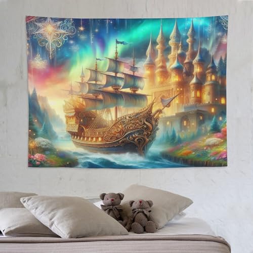 LCWWW Schloss Sailing Ship Wandteppich Wandtuch Wandbehang Tapestry Wanddekoration Wandkunst Tapisserie Wandtücher 150×200cm LCWWW Schloss Sailing Ship Wandteppich Wandtuch Wandbehang Tapestry Wanddekoration Wandkunst Tapisserie Wandtücher 150×200cm von LCWWW