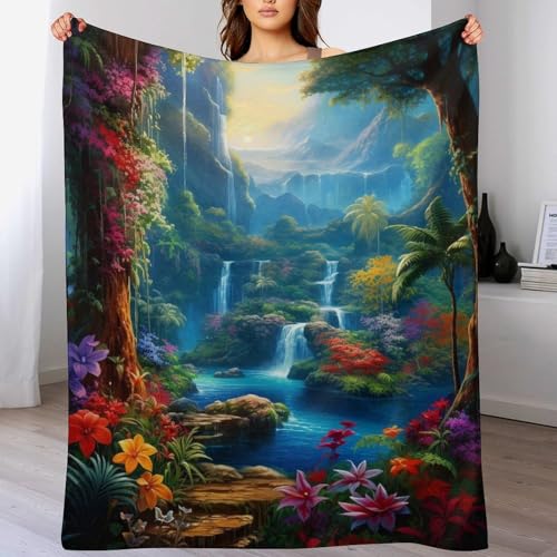 LCWWW Schöne Natur Decke, Flannel Tagesdecke Couchdecke Sesseldecke Wohndecke Vier Jahreszeiten Kuscheldecke Sofadecke 130×150cm von LCWWW