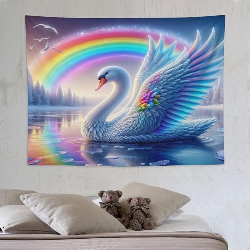LCWWW Schwan Tapisserie Wandteppiche 3D-Druck Wandteppich Wandbehang Heimdekoration Wandtep 150×200cm von LCWWW