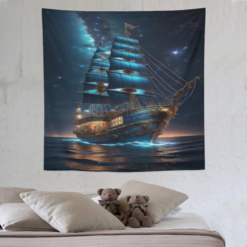 LCWWW Segelboot Wandteppich 3D-gedruckt Wandbehang Tapisserie Für Zimmerdekoration Tapestry Raumdekoration 150×150cm von LCWWW