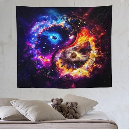 LCWWW Sternenhimmel-Uhr Wandteppich 3D-gedruckt Wandbehang Tapisserie Geeignet Für Raumdekoration Heim-Wanddekoration 130×150cm von LCWWW