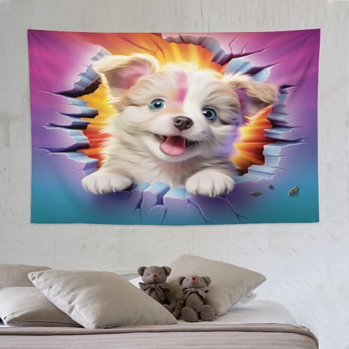 LCWWW Süßer Hund Tapisserie 3D Druck Robbe Wandteppich Aesthetic Wand Teppiche,für Wohnzimmer Schlafzimme Tapestry 150×230cm von LCWWW