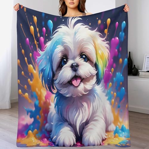 LCWWW Süßer Hund Wohndecken Decken Flannel Decke Teppich Picknick Weich Für Schlafzimmer Sofa Outdoor Vier Jahreszeiten 130×180cm von LCWWW