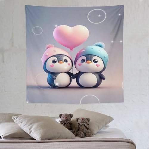 LCWWW Süßer Pinguin Wandteppiche Poster Ornament Wandbehang Wandteppich Wanddeko Für Wohnzimmer Schlafzimmer Tapisserie 150×150cm von LCWWW