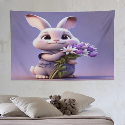 LCWWW Süßes Kaninchen Tapisserie 3D Druck Robbe Wandteppich Aesthetic Wand Teppiche,für Wohnzimmer Schlafzimme Tapestry 150×230cm von LCWWW