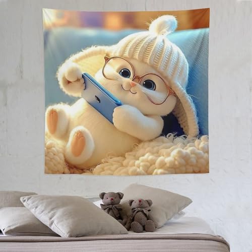 LCWWW Süßes Kaninchen Wandteppiche Poster Ornament Wandbehang Wandteppich Wanddeko Für Wohnzimmer Schlafzimmer Tapisserie 150×150cm von LCWWW