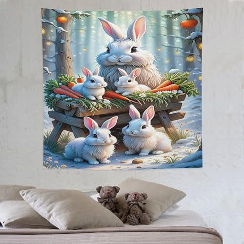 LCWWW Süßes Kaninchen Wandteppiche Poster Ornament Wandbehang Wandteppich Wanddeko Für Wohnzimmer Schlafzimmer Tapisserie 150×150cm von LCWWW