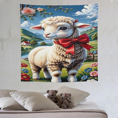 LCWWW Süßes Schaf Tapisserie Wandbehang,Polyester Wandteppich, Wandtücher Für Zimmer Wohnheim Schlafazimmer 150×150cm von LCWWW