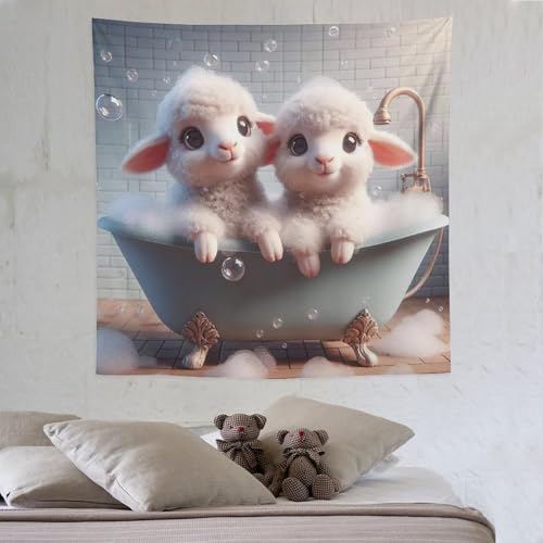 LCWWW Süßes Schaf Tapisserie Wandbehang Wandteppiche Für Schlafzimmer Wohnzimmer Wohnheim Dekor 150×150cm von LCWWW