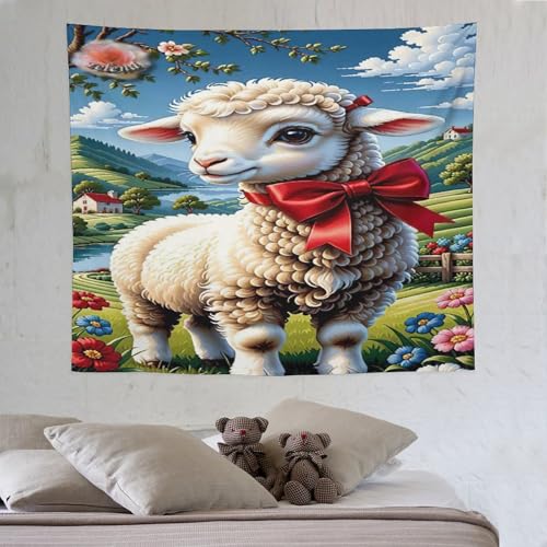 LCWWW Süßes Schaf Wandteppiche Poster Ornament Wandbehang Wandteppich Wanddeko Für Wohnzimmer Schlafzimmer Tapisserie 130×150cm von LCWWW