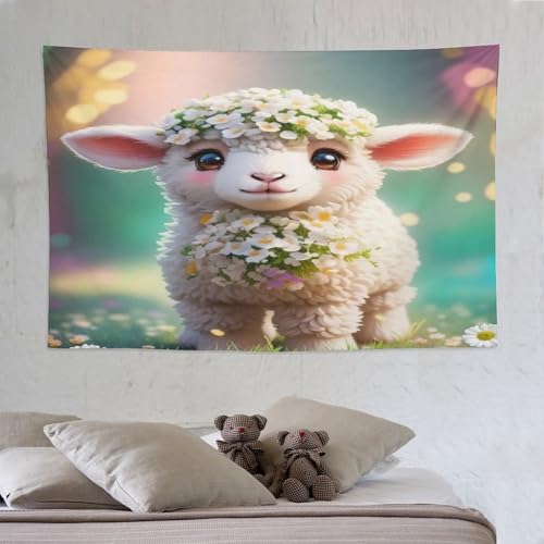 LCWWW Süßes Schaf Wandteppiche Poster Ornament Wandbehang Wandteppich Wanddeko Für Wohnzimmer Schlafzimmer Tapisserie 150×230cm von LCWWW