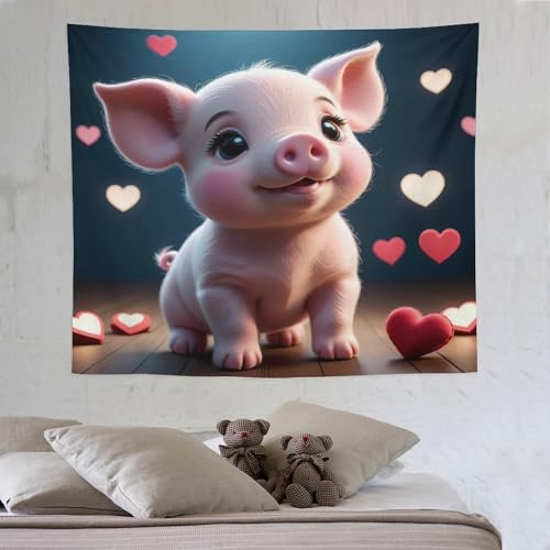 LCWWW Süßes Schwein Wandteppiche Poster Ornament Wandbehang Wandteppich Wanddeko Für Wohnzimmer Schlafzimmer Tapisserie 130×150cm von LCWWW