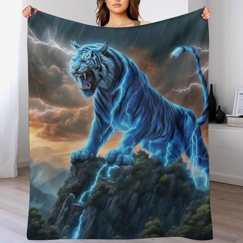 LCWWW Tiger Decke Vier Jahreszeiten Bett Wohndecke Sofadecke Couchdecke Flannel Sofaüberwurf Weich Und Flauschig Fleecedecke 100×130cm von LCWWW