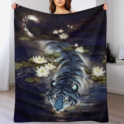LCWWW Tiger Fleece Decke, Flauschige Kuscheldecken, Superweiche Leichte Flannel Wohndecke Mit Druck Für Couch Bett/Sofa 130×180cm von LCWWW