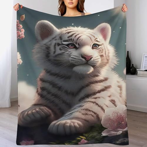 LCWWW Tiger Fleece Decke, Weiche Kuscheldecken, Leichte, Gemütliche Flannel Sofadecke/Couchdecke Für Erwachsene, Wohndecke 130×150cm von LCWWW
