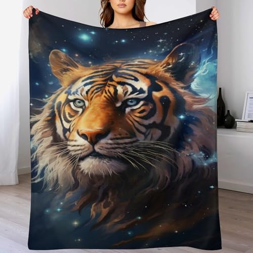 LCWWW Tiger Fleece Decke, Weiche Kuscheldecken, Leichte, Gemütliche Flannel Sofadecke/Couchdecke Für Erwachsene, Wohndecke 130×150cm von LCWWW