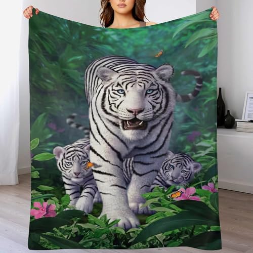 LCWWW Tiger Wohndecke Weiche Flannel-Decke Sofadecke Fleece-Decken Vier Jahreszeiten Wohndecke Für Bett/Couch 100×130cm von LCWWW