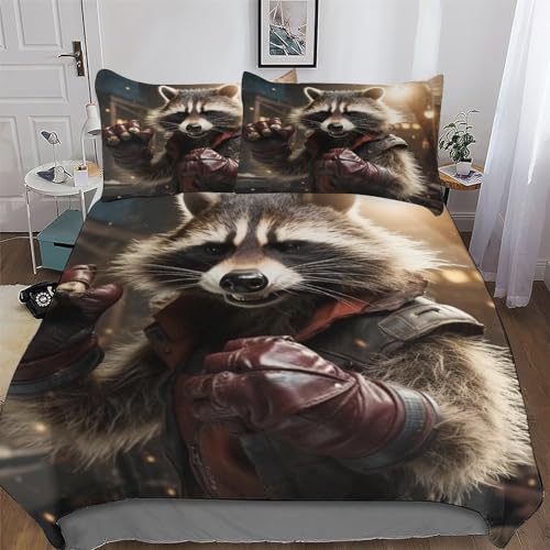 LCWWW Waschbär Bettwäsche 2teilig Bettbezüge Bettgarnitur Microfaser Für Jungen Mädchen Komfort Bettbezug Mit Kopfkissenbezug Single(135x200cm) von LCWWW
