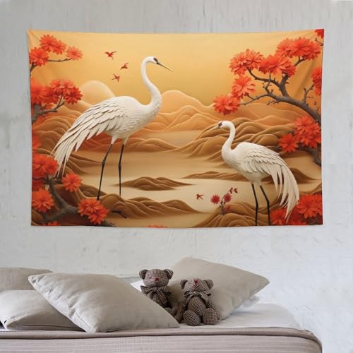 LCWWW Weißer Kranich Wandteppich 3D-gedruckt Wandbehang Tapisserie Für Zimmerdekoration Tapestry Raumdekoration 150×230cm von LCWWW