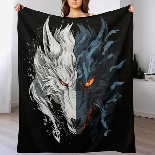 LCWWW Wolf Decke Flannel Sofadecke Strandtuch Teppich Picknickdecke Weich Umhang Für Schlafzimmer, Alle Jahreszeiten 100×130cm von LCWWW