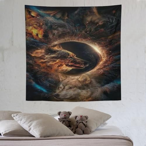 LCWWW Wolf Wandteppiche Poster Ornament Wandbehang Wandteppich Wanddeko Für Wohnzimmer Schlafzimmer Tapisserie 150×150cm von LCWWW