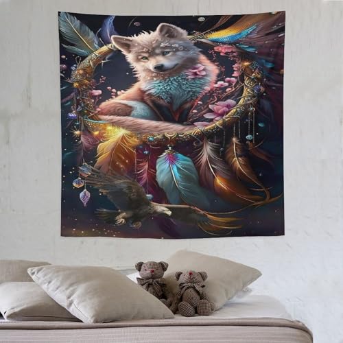 LCWWW Wolf Wandteppiche Poster Ornament Wandbehang Wandteppich Wanddeko Für Wohnzimmer Schlafzimmer Tapisserie 150×150cm von LCWWW