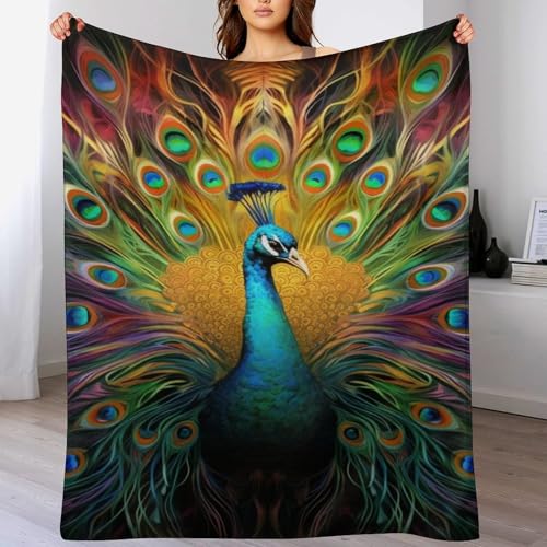 Pfau Flannel Fleece Wohndecken Kuscheldecken, Superweiche, Flauschige, Warme Mikrofaser Decke Für Schlafcouch,130×150cm von LCWWW