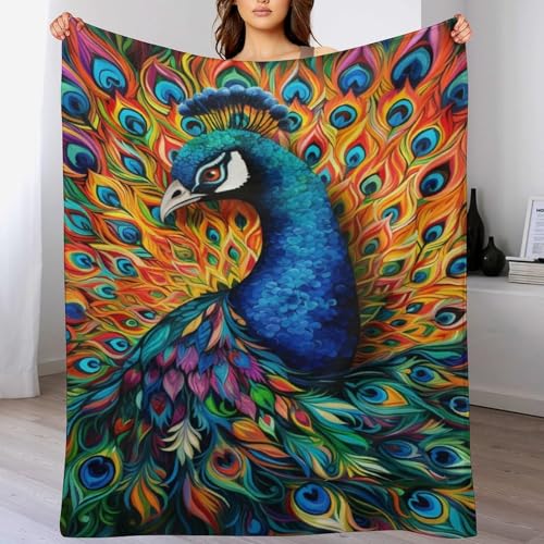 Pfau Flannel Fleece Wohndecken Kuscheldecken, Superweiche, Flauschige, Warme Mikrofaser Decke Für Schlafcouch,130×180cm von LCWWW