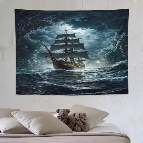 Pirate Ship,Boot Wandteppich Kunst Wandteppiche Aesthetic Wand Teppiche,für Wohnzimmer Tapestry Schlafzimmer Tapisserie Schlafsaal Deko 150×200cm von LCWWW