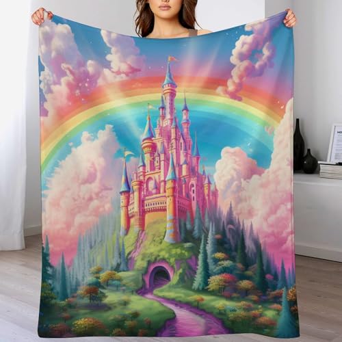 Rainbow Schloss Kuscheldecke Flauschig Decke, Flannel Weiche Sofadecke, Fleecedecke, Wohndecke - Pflegeleicht - Warm 130×150cm von LCWWW