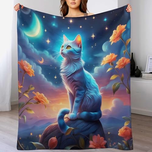 Sternry Sky Cat Flannel Fleece Wohndecken Kuscheldecken, Superweiche, Flauschige, Warme Mikrofaser Decke Für Schlafcouch,100×130cm von LCWWW